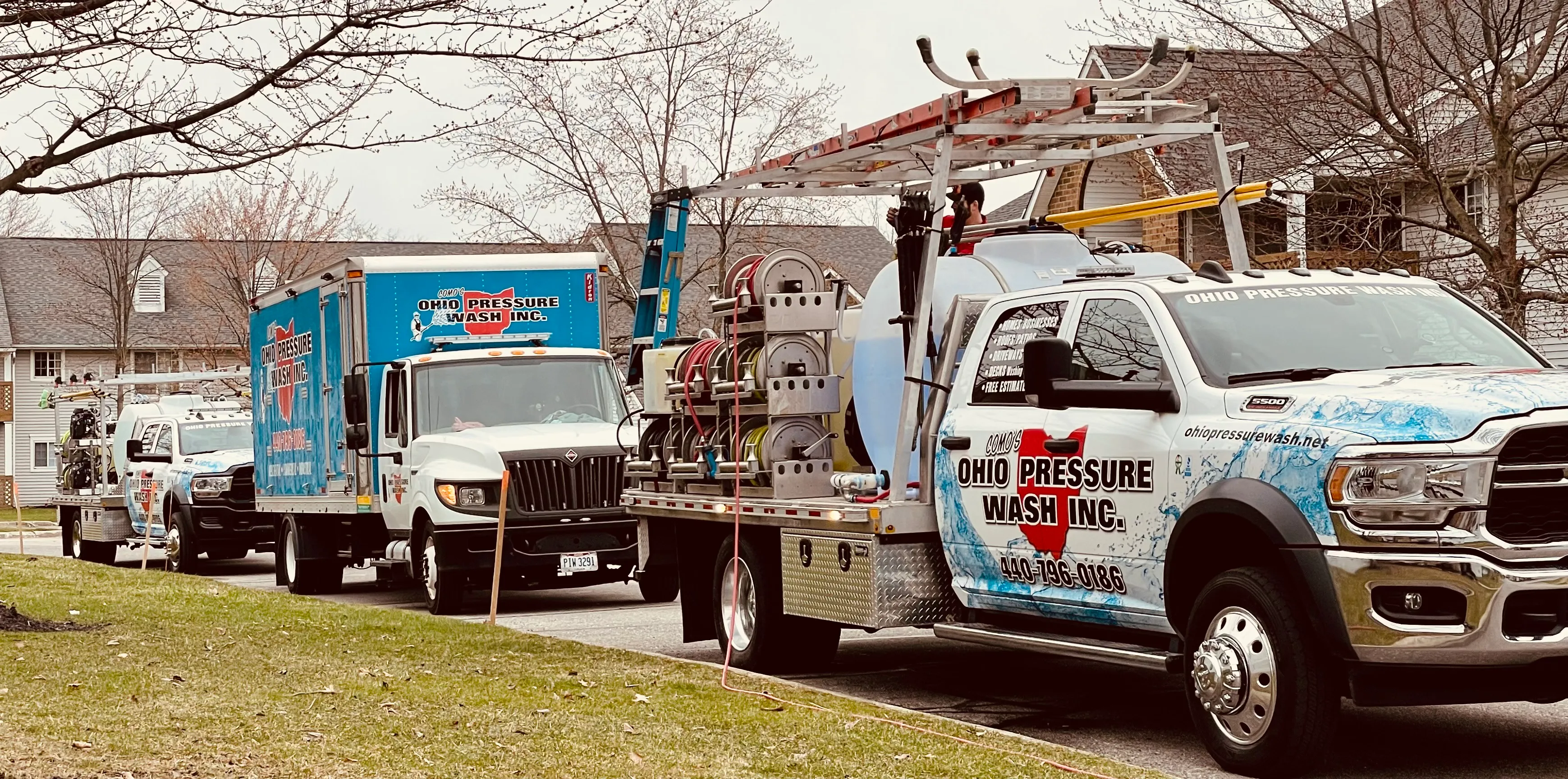 Como's Ohio Pressure Wash fleet of service trucks in Northeast Ohio